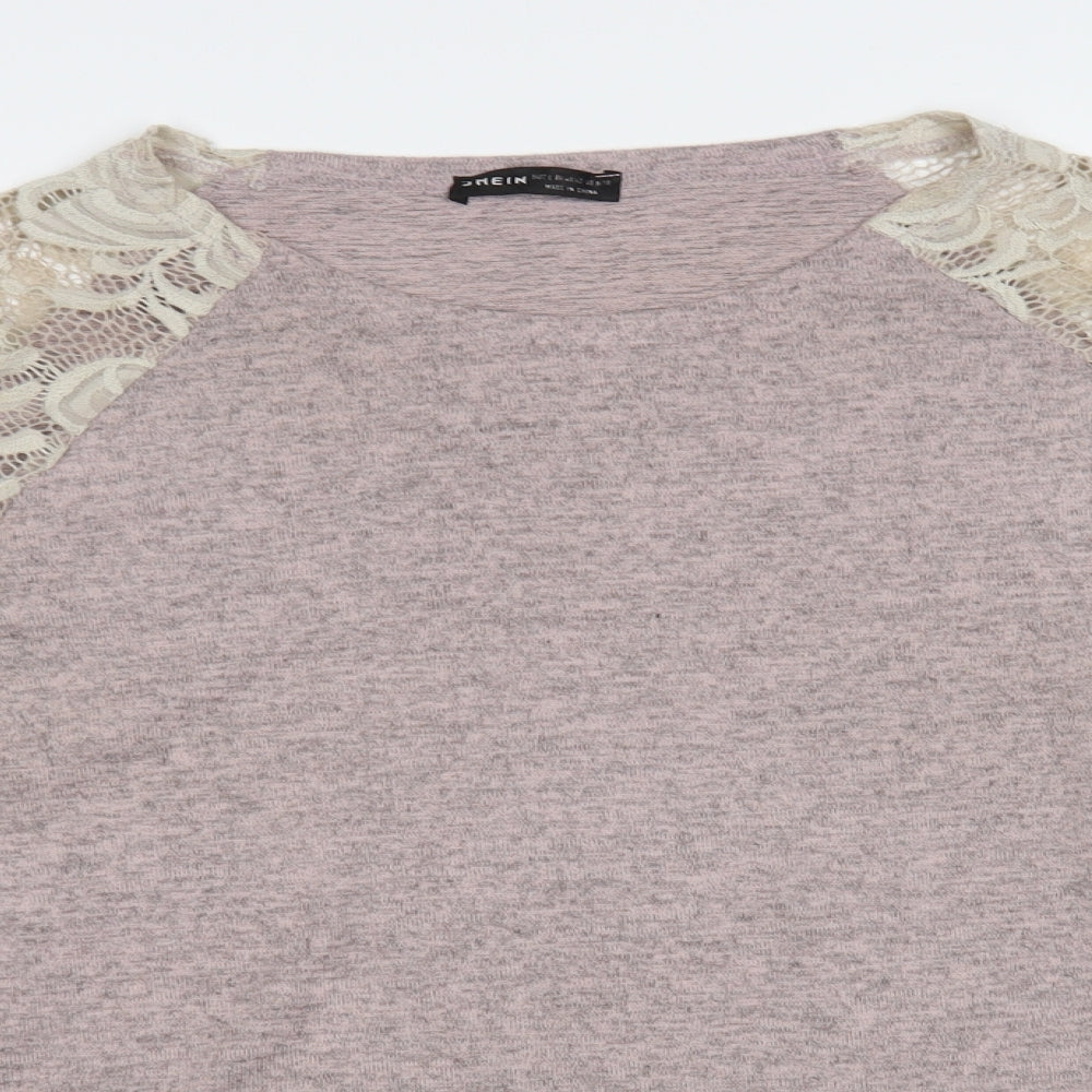 SheIn Womens Purple Polyester Basic Blouse Size L Boat Neck - Lace Detail