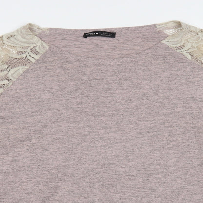 SheIn Womens Purple Polyester Basic Blouse Size L Boat Neck - Lace Detail