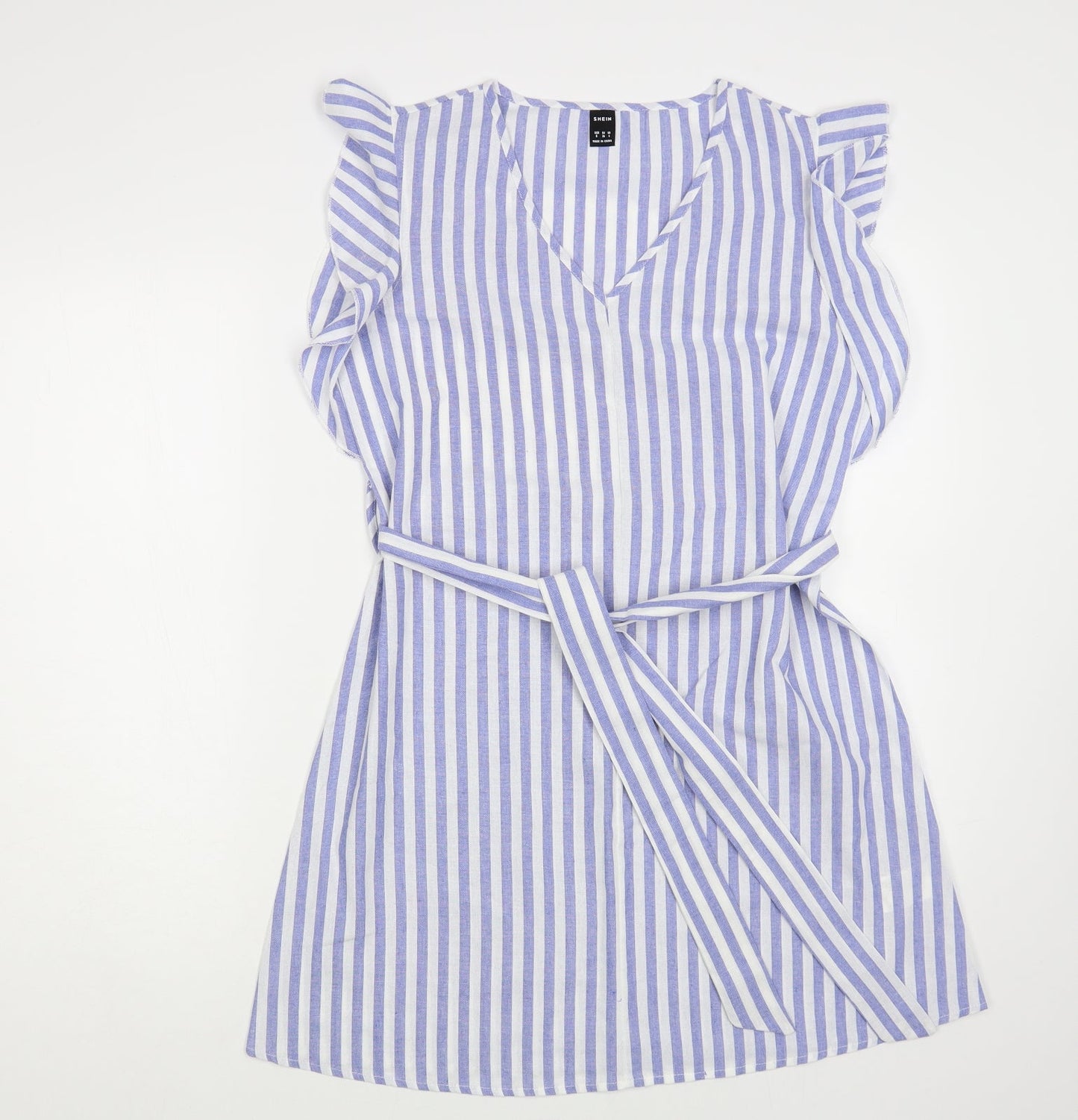 SheIn Womens Blue Striped Cotton A-Line Size S V-Neck Pullover