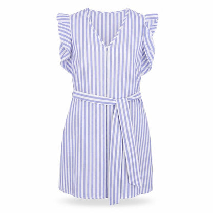SheIn Womens Blue Striped Cotton A-Line Size S V-Neck Pullover