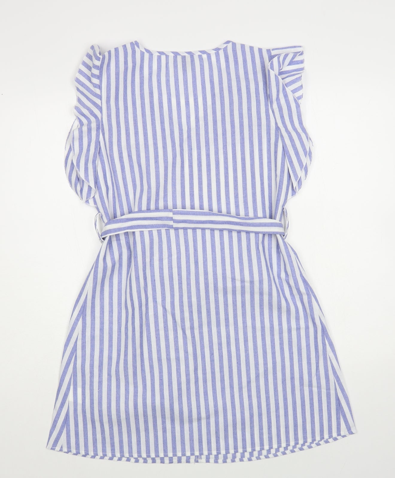 SheIn Womens Blue Striped Cotton A-Line Size S V-Neck Pullover