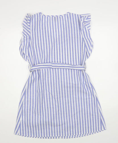 SheIn Womens Blue Striped Cotton A-Line Size S V-Neck Pullover