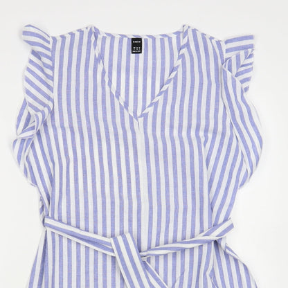 SheIn Womens Blue Striped Cotton A-Line Size S V-Neck Pullover