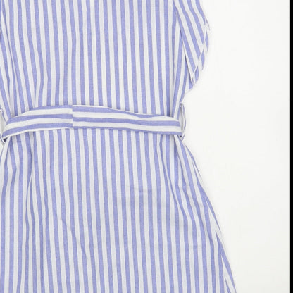 SheIn Womens Blue Striped Cotton A-Line Size S V-Neck Pullover