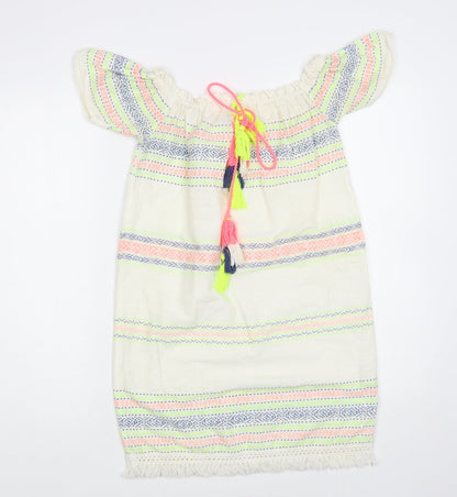 Primark Womens Ivory Striped Cotton Tunic Blouse Size 4 Off the Shoulder