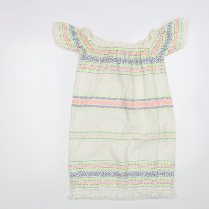 Primark Womens Ivory Striped Cotton Tunic Blouse Size 4 Off the Shoulder