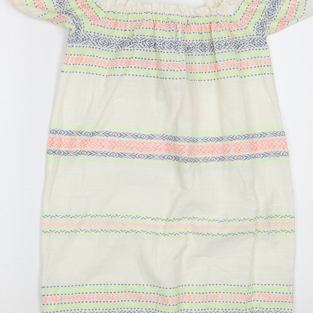 Primark Womens Ivory Striped Cotton Tunic Blouse Size 4 Off the Shoulder