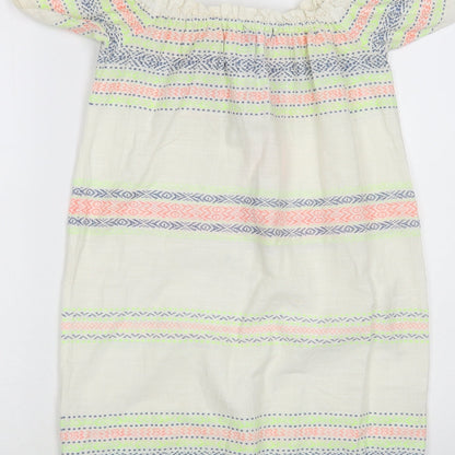 Primark Womens Ivory Striped Cotton Tunic Blouse Size 4 Off the Shoulder