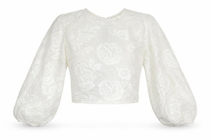 ASOS Womens White Floral Cotton Cropped Blouse Size 10 Round Neck - Corset Back