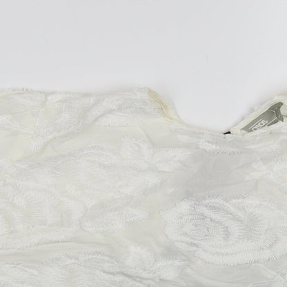ASOS Womens White Floral Cotton Cropped Blouse Size 10 Round Neck - Corset Back