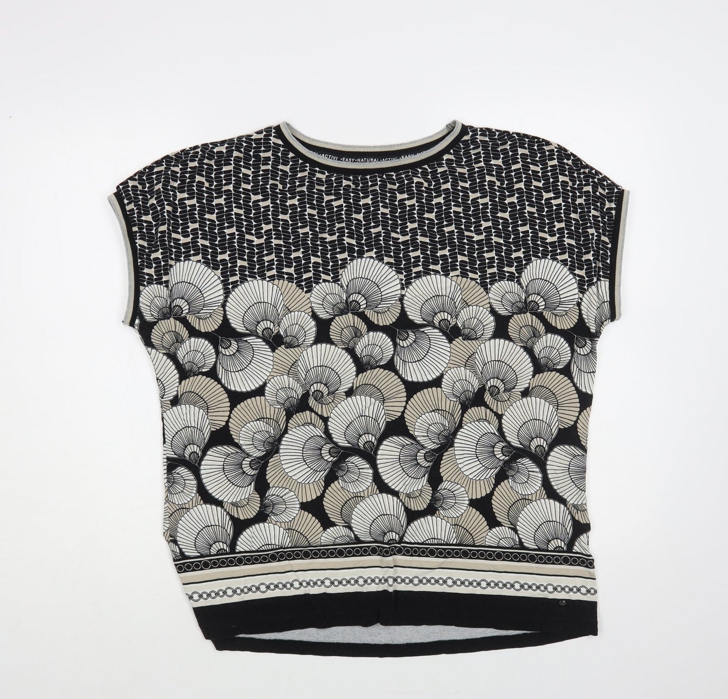 Olsen Womens Black Geometric Viscose Basic Blouse Size L Round Neck