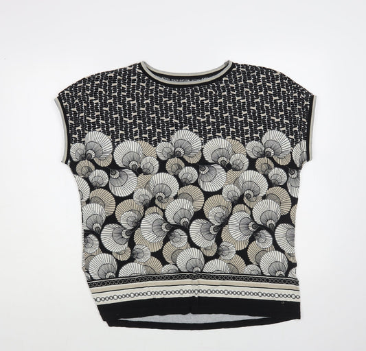 Olsen Womens Black Geometric Viscose Basic Blouse Size L Round Neck