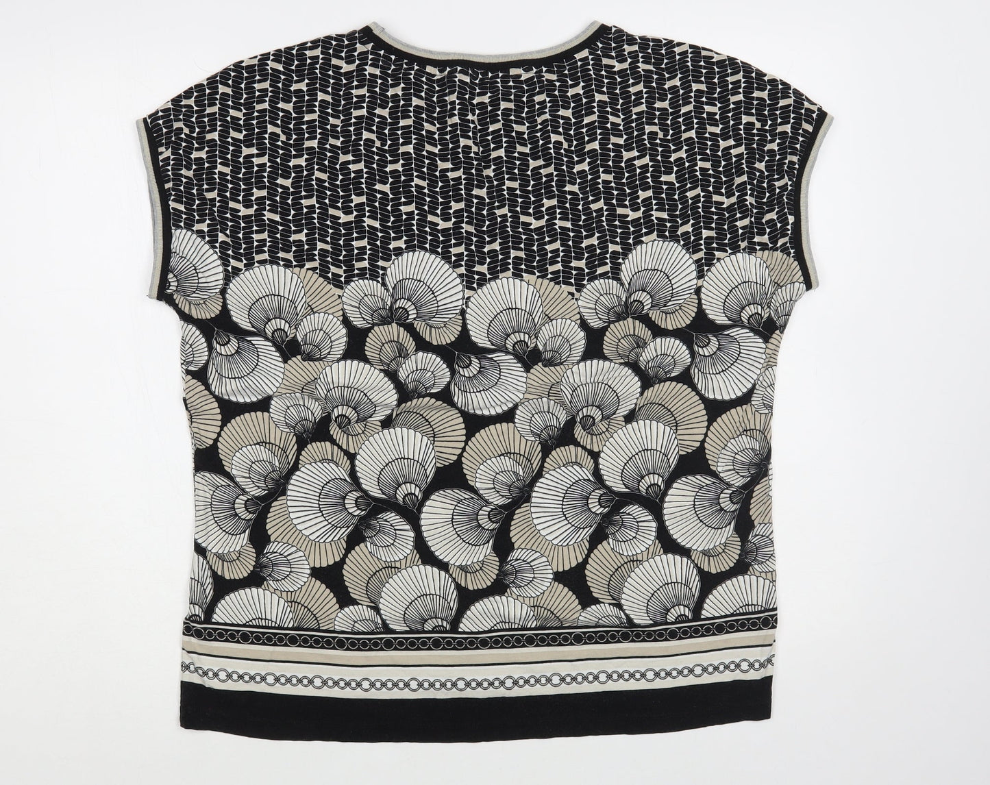 Olsen Womens Black Geometric Viscose Basic Blouse Size L Round Neck