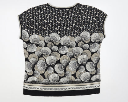 Olsen Womens Black Geometric Viscose Basic Blouse Size L Round Neck