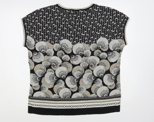 Olsen Womens Black Geometric Viscose Basic Blouse Size L Round Neck