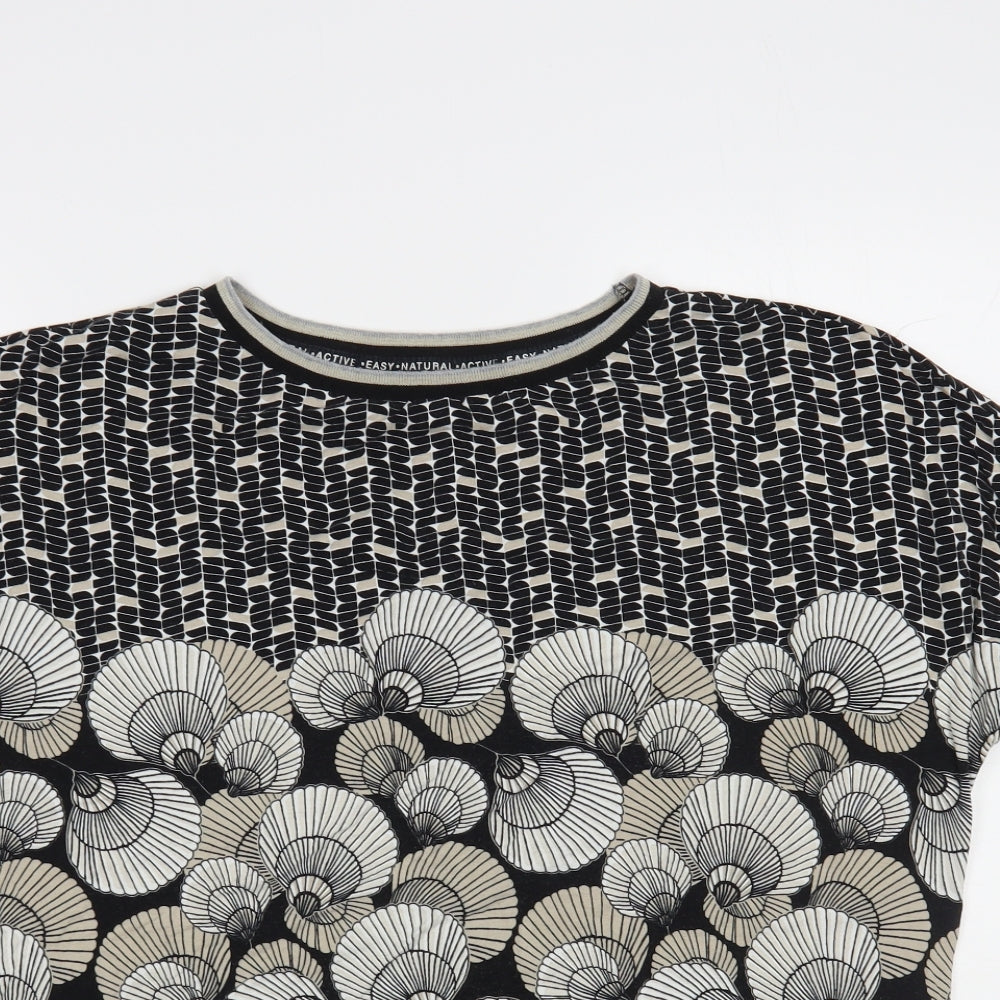 Olsen Womens Black Geometric Viscose Basic Blouse Size L Round Neck