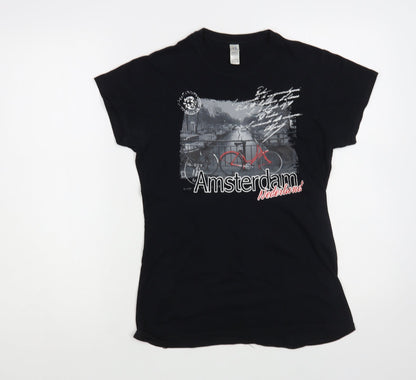 Womens UK Size M Gildan Black Basic T-Shirt