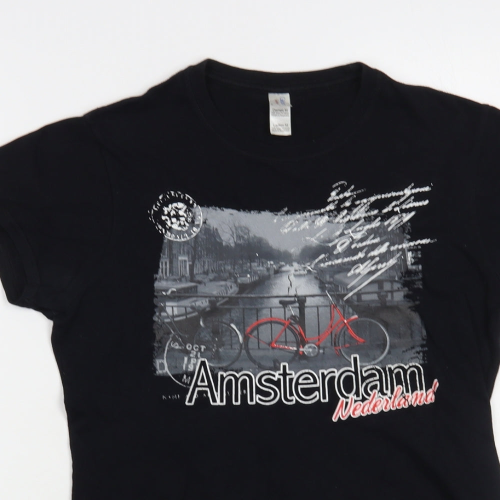 Womens UK Size M Gildan Black Basic T-Shirt