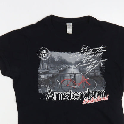 Womens UK Size M Gildan Black Basic T-Shirt