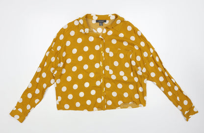 Primark Womens Yellow Polka Dot Viscose Basic Button-Up Size 12 Collared