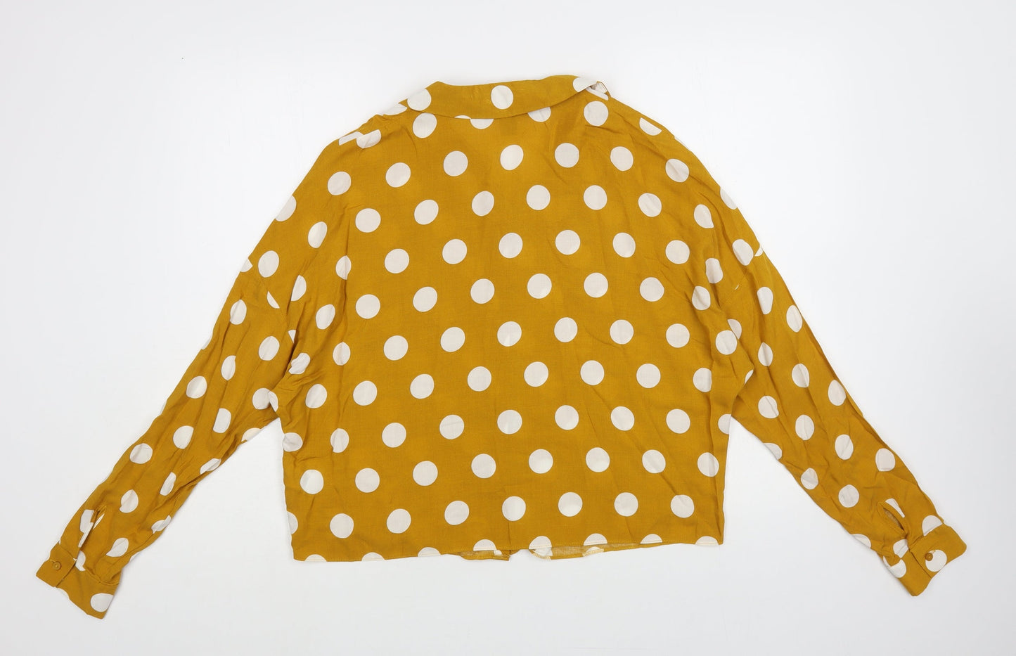 Primark Womens Yellow Polka Dot Viscose Basic Button-Up Size 12 Collared