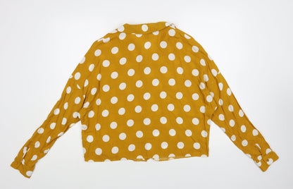 Primark Womens Yellow Polka Dot Viscose Basic Button-Up Size 12 Collared