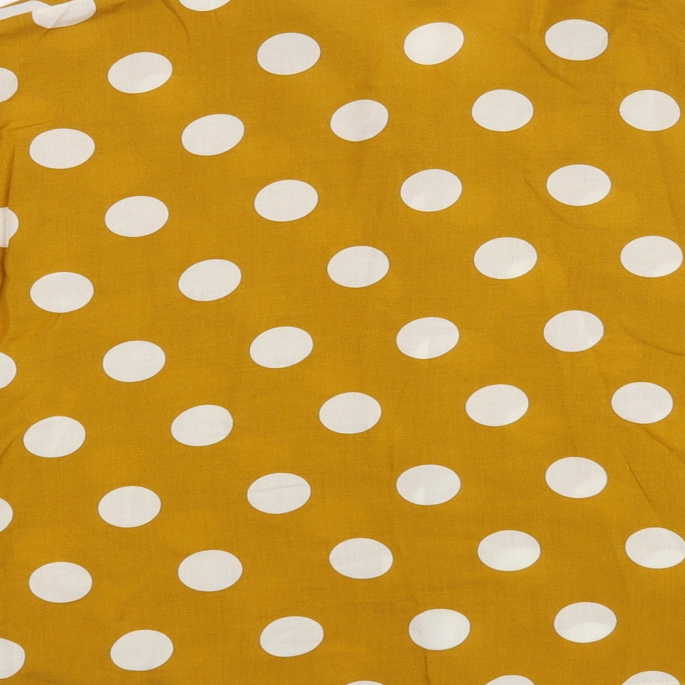 Primark Womens Yellow Polka Dot Viscose Basic Button-Up Size 12 Collared
