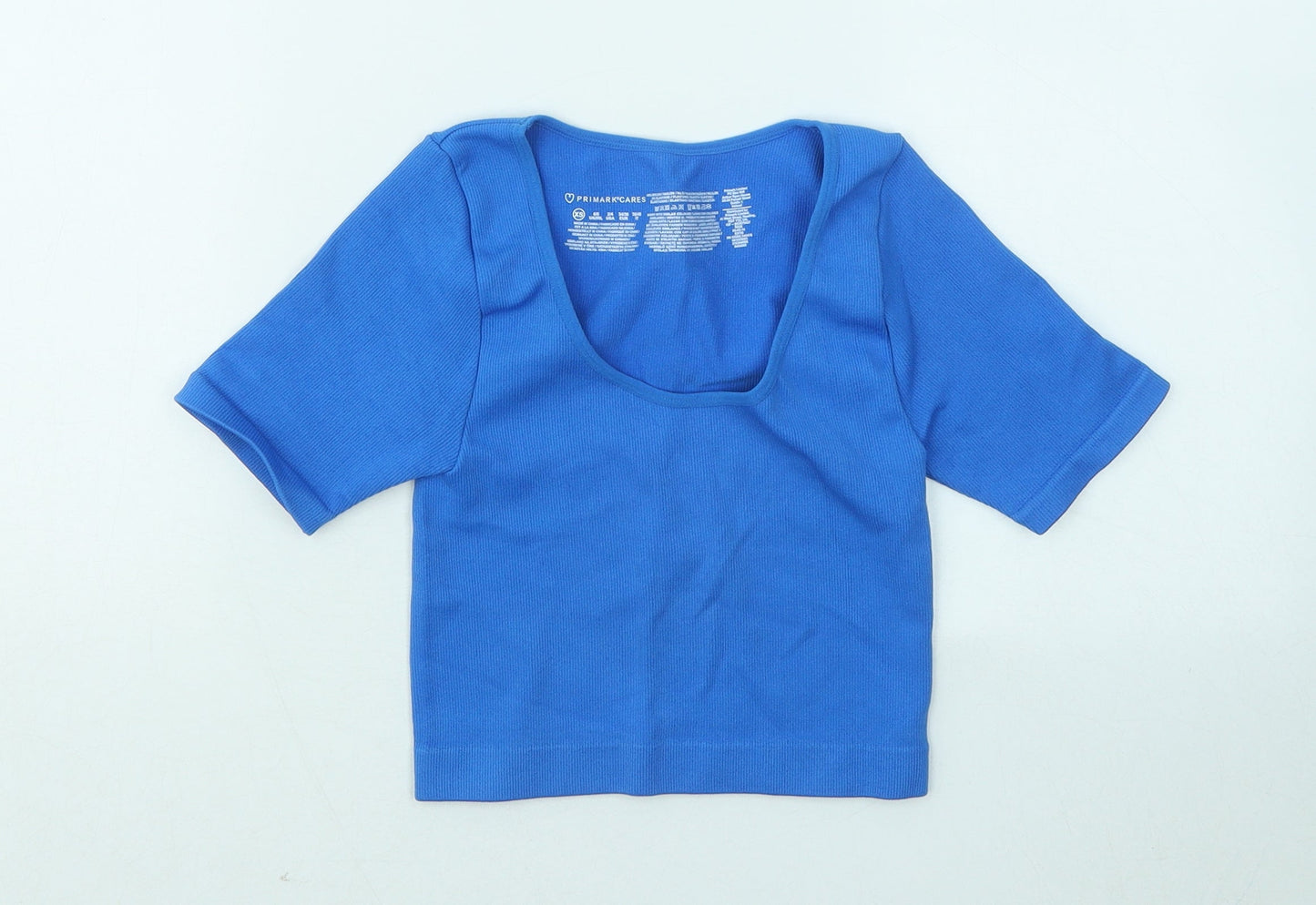 Primark Womens Blue Nylon Basic T-Shirt Size 6 Scoop Neck