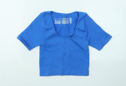 Primark Womens Blue Nylon Basic T-Shirt Size 6 Scoop Neck