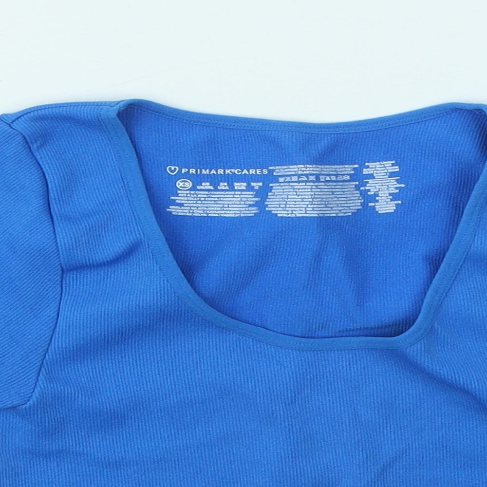 Primark Womens Blue Nylon Basic T-Shirt Size 6 Scoop Neck