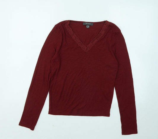 Primark Womens Red V-Neck Polyimide Pullover Jumper Size 10