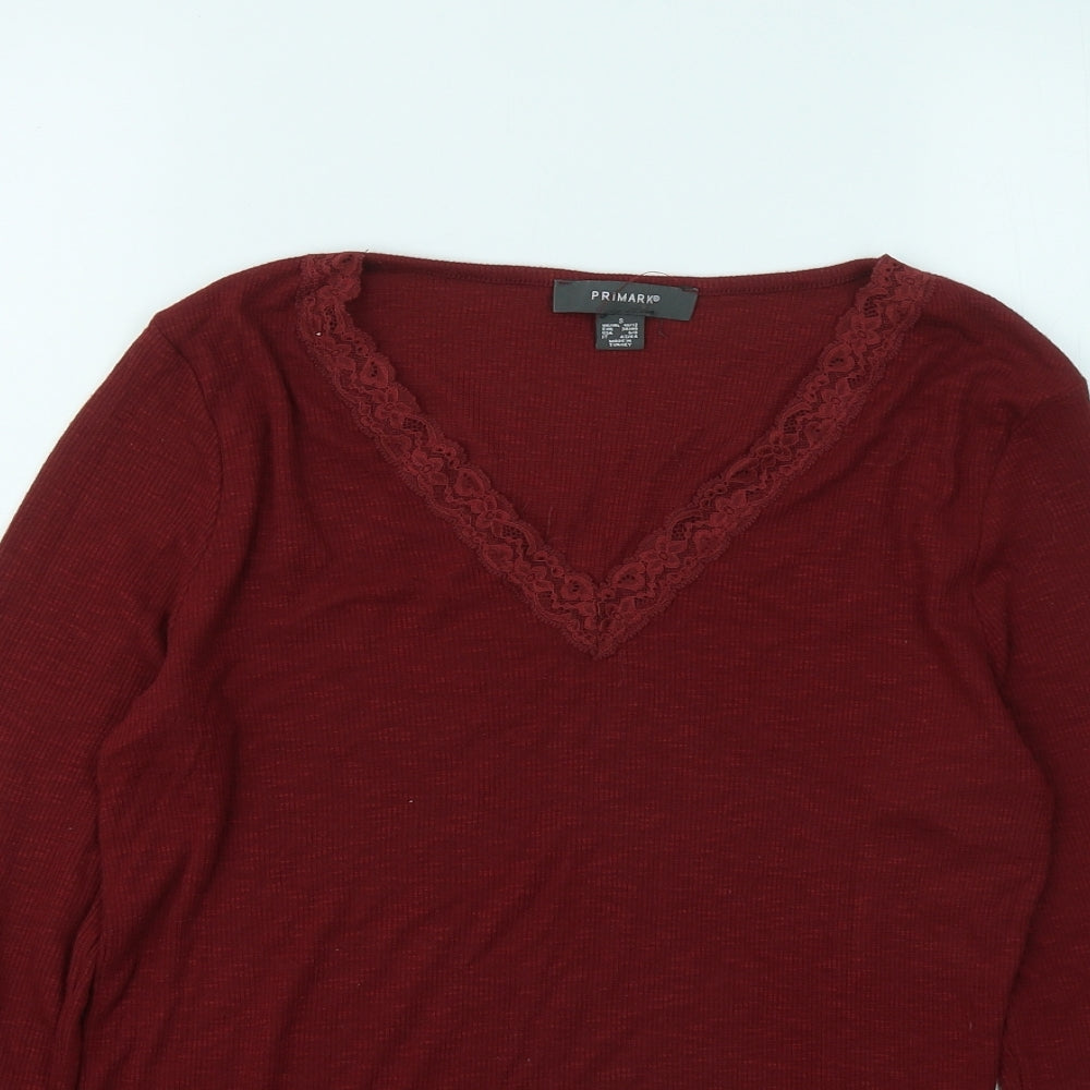 Primark Womens Red V-Neck Polyimide Pullover Jumper Size 10
