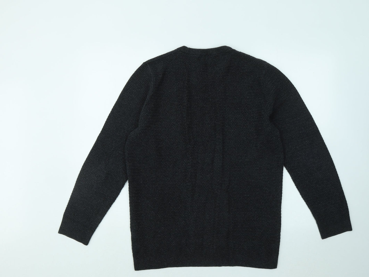 Easy Mens Grey Round Neck Cotton Pullover Jumper Size L