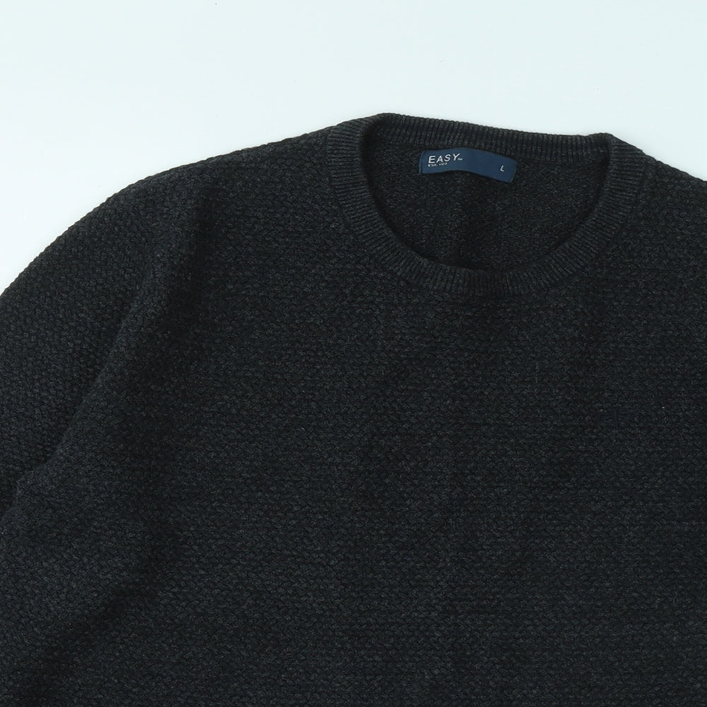 Easy Mens Grey Round Neck Cotton Pullover Jumper Size L