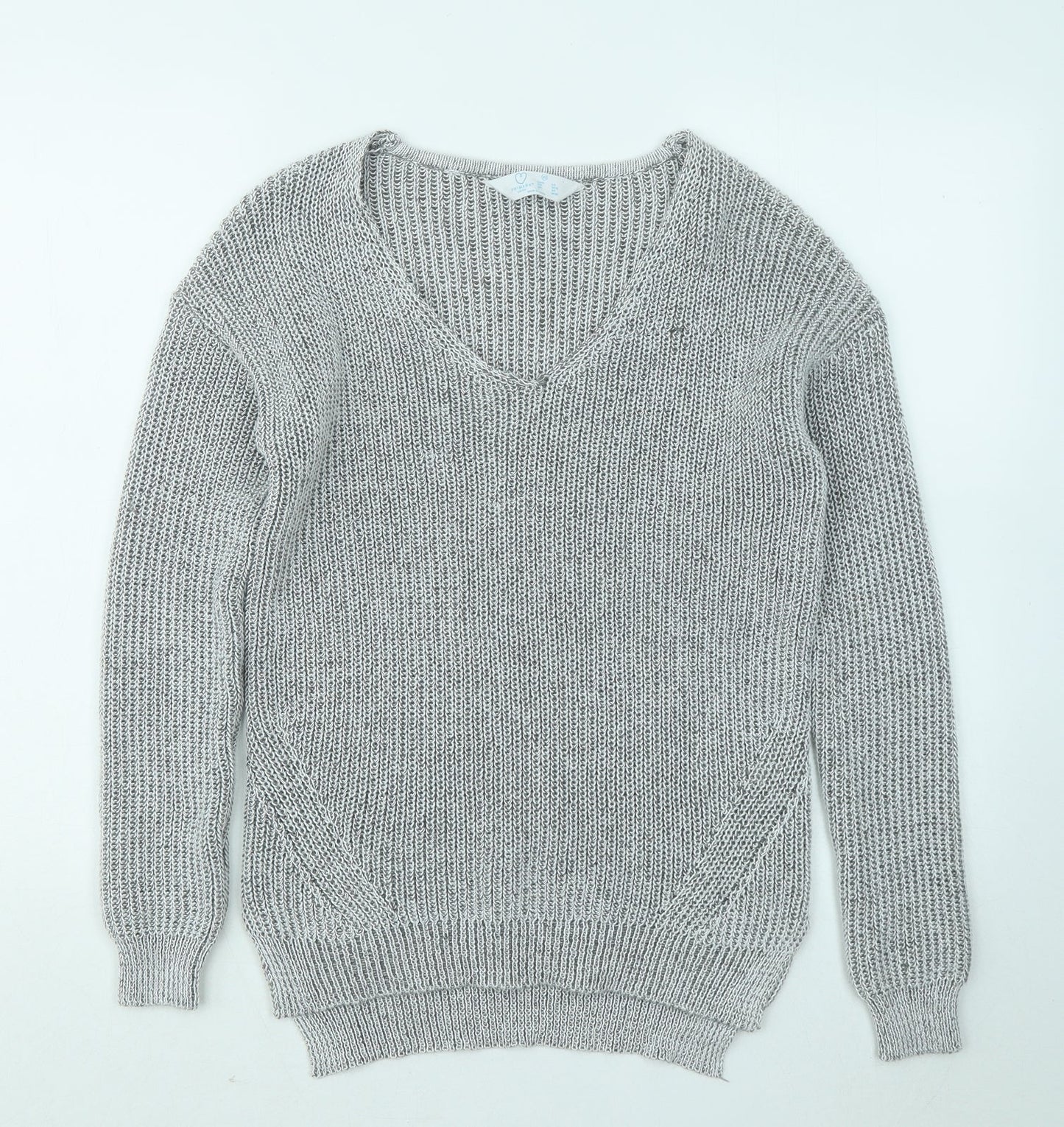 Primark Womens Grey V-Neck Polyester Pullover Jumper Size 6