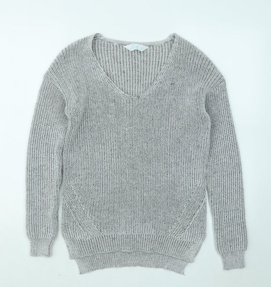 Primark Womens Grey V-Neck Polyester Pullover Jumper Size 6