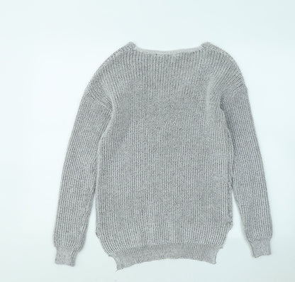 Primark Womens Grey V-Neck Polyester Pullover Jumper Size 6