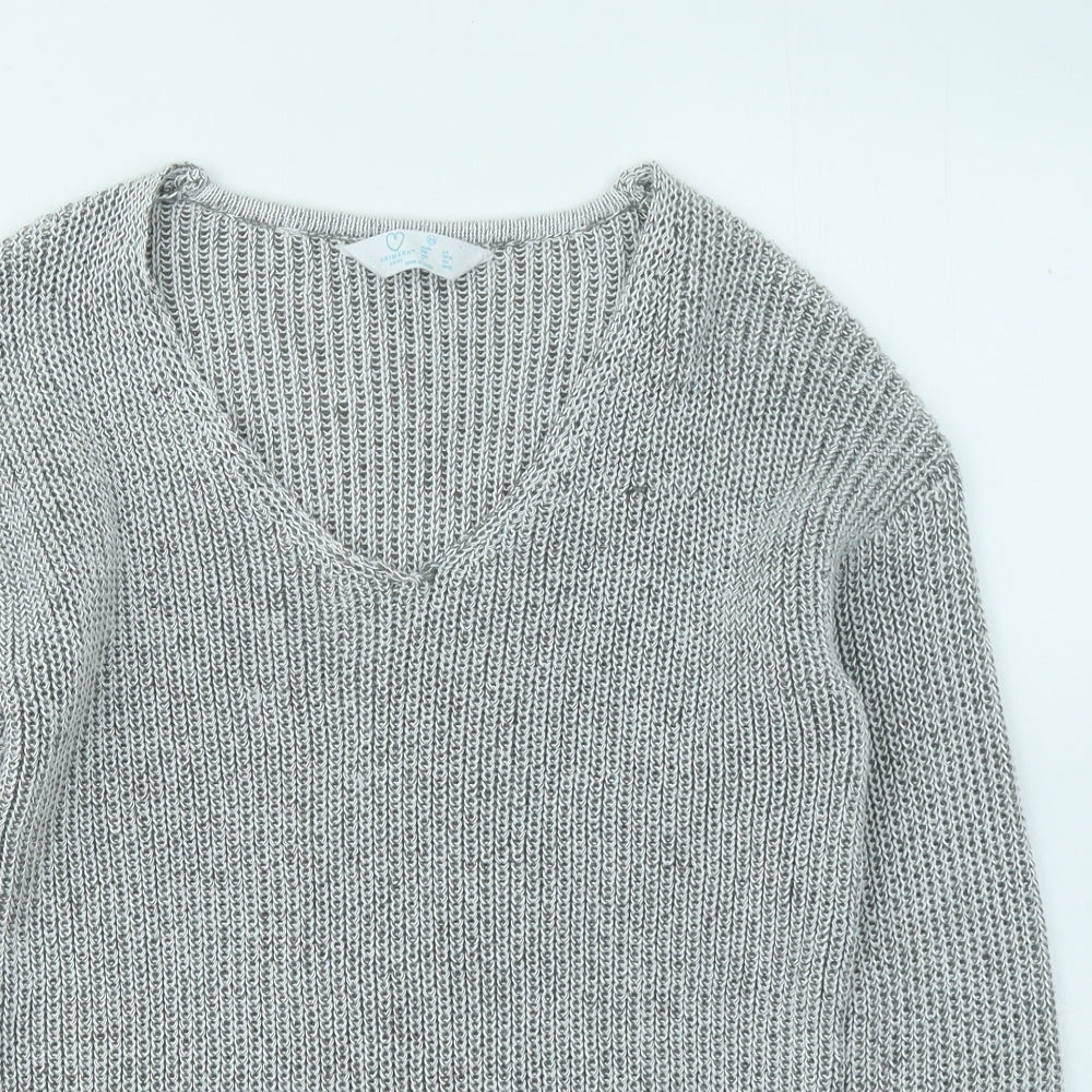 Primark Womens Grey V-Neck Polyester Pullover Jumper Size 6
