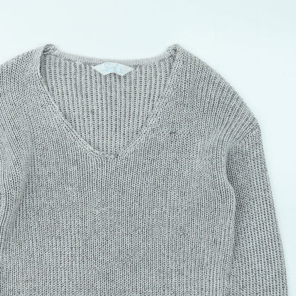 Primark Womens Grey V-Neck Polyester Pullover Jumper Size 6