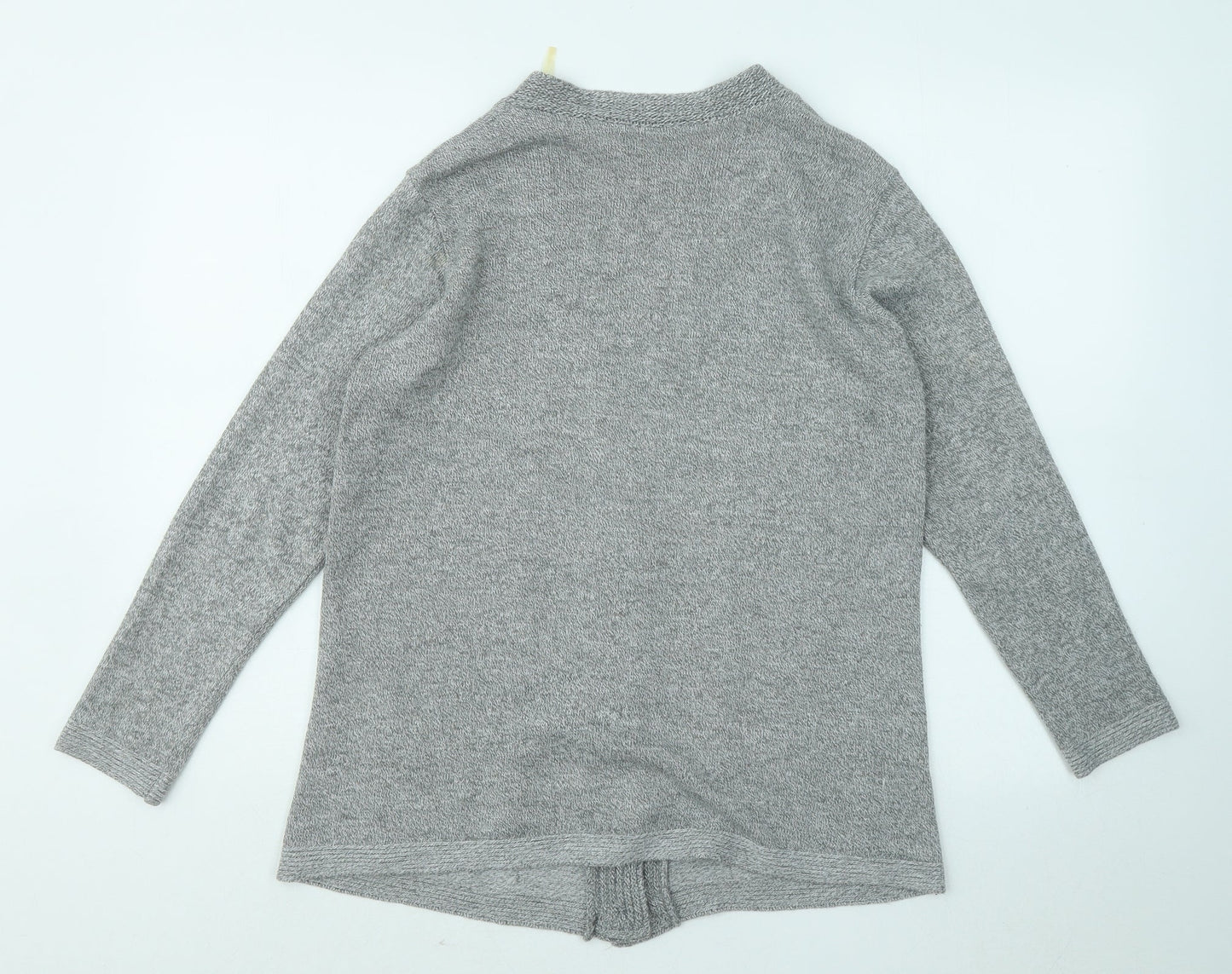 Classic Womens Grey V-Neck Acrylic Cardigan Jumper Size S