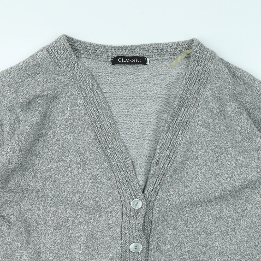 Classic Womens Grey V-Neck Acrylic Cardigan Jumper Size S