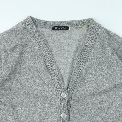 Classic Womens Grey V-Neck Acrylic Cardigan Jumper Size S
