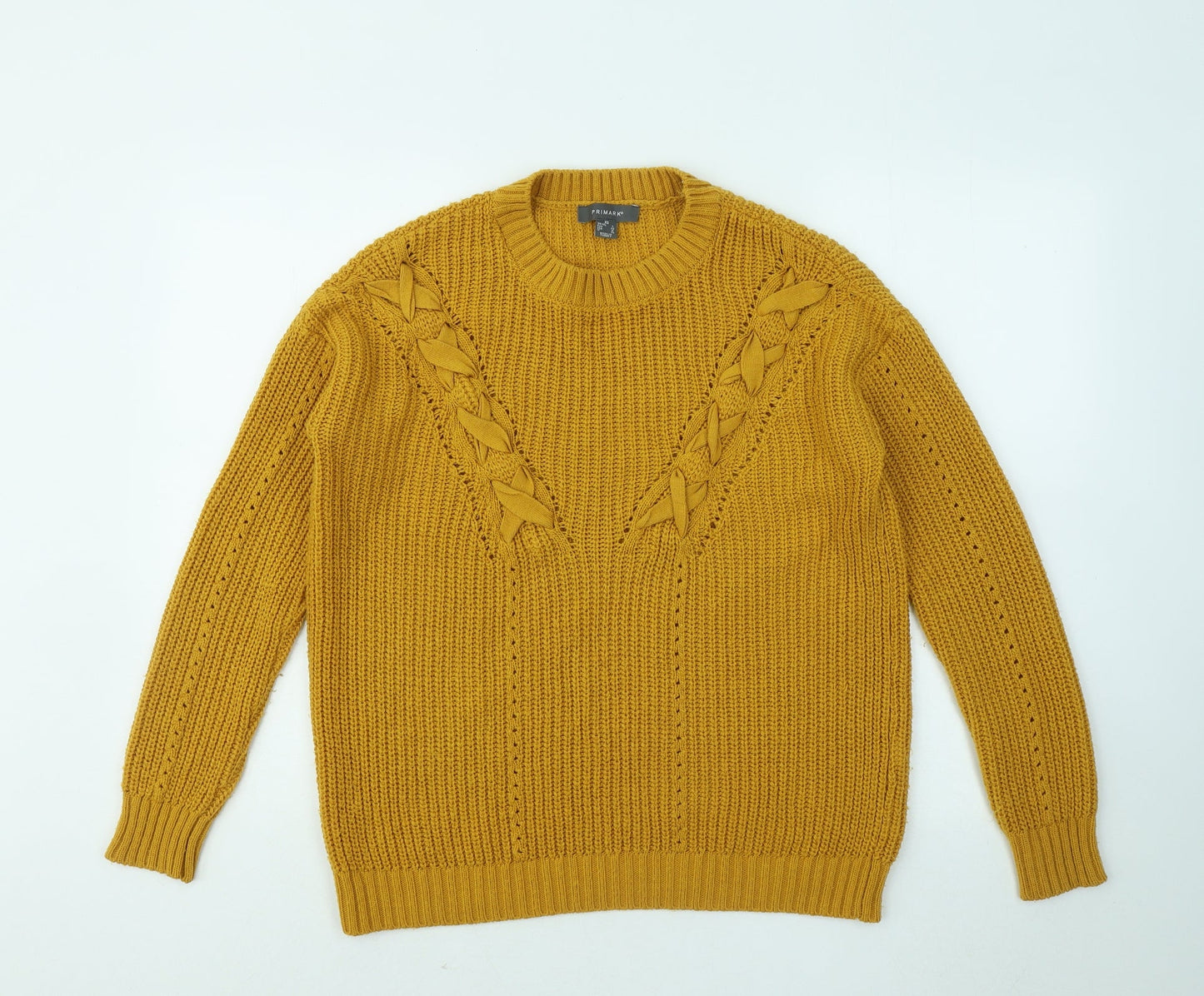 Primark Womens Yellow Round Neck Acrylic Pullover Jumper Size 4