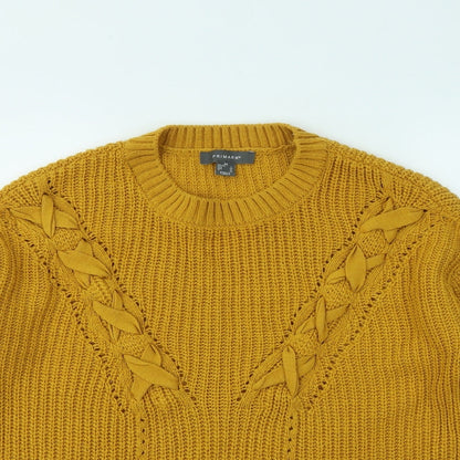 Primark Womens Yellow Round Neck Acrylic Pullover Jumper Size 4