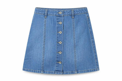 New Look Womens Blue Cotton A-Line Skirt Size 8 Button