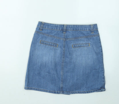 New Look Womens Blue Cotton A-Line Skirt Size 8 Button