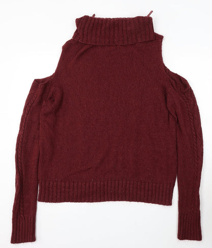 Primark Womens Red Roll Neck Acrylic Pullover Jumper Size 14 - Cold Shoulder