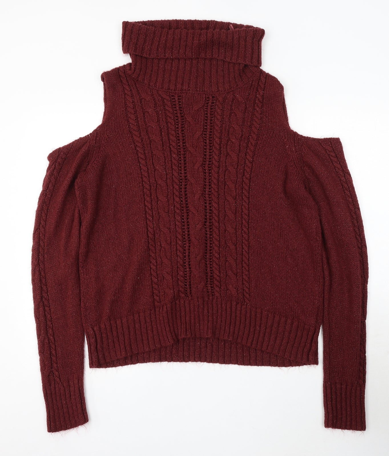 Primark Womens Red Roll Neck Acrylic Pullover Jumper Size 14 - Cold Shoulder