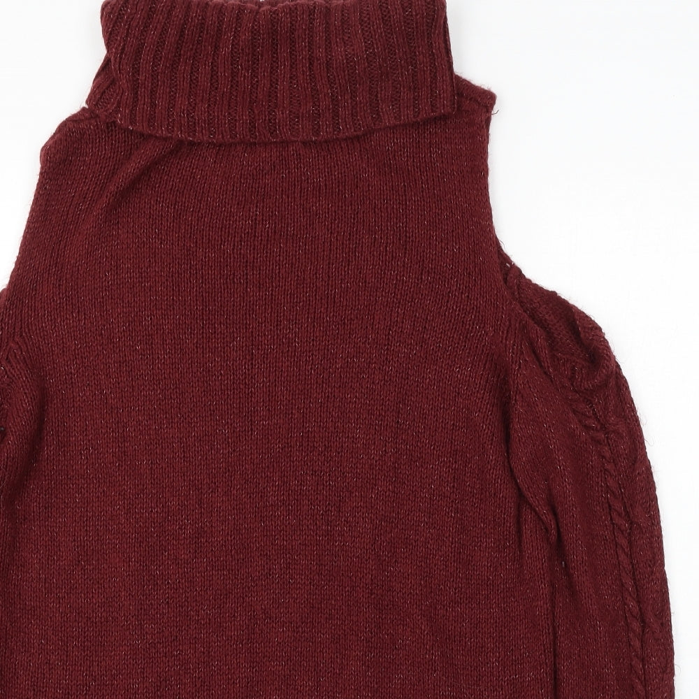 Primark Womens Red Roll Neck Acrylic Pullover Jumper Size 14 - Cold Shoulder