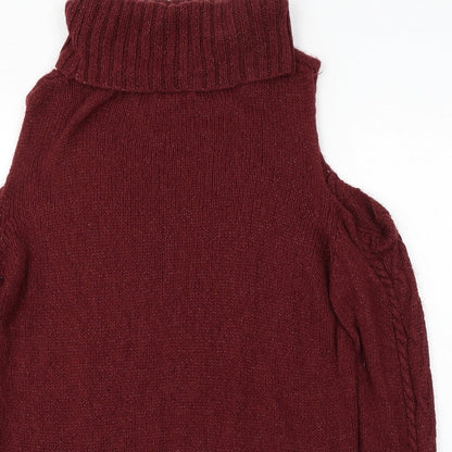 Primark Womens Red Roll Neck Acrylic Pullover Jumper Size 14 - Cold Shoulder